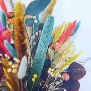 A close up of brightly coloured dried flowers